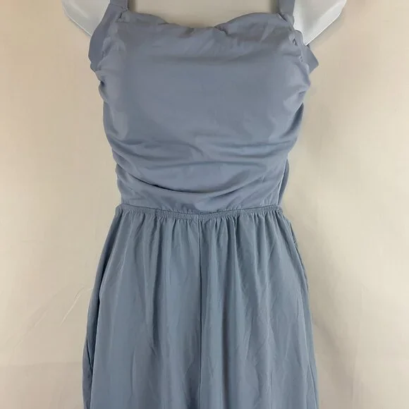 Halara Strappy Backless Jumpsuit S Light Blue Elastic Waist Wide Leg New NWT - Picture 4 of 13